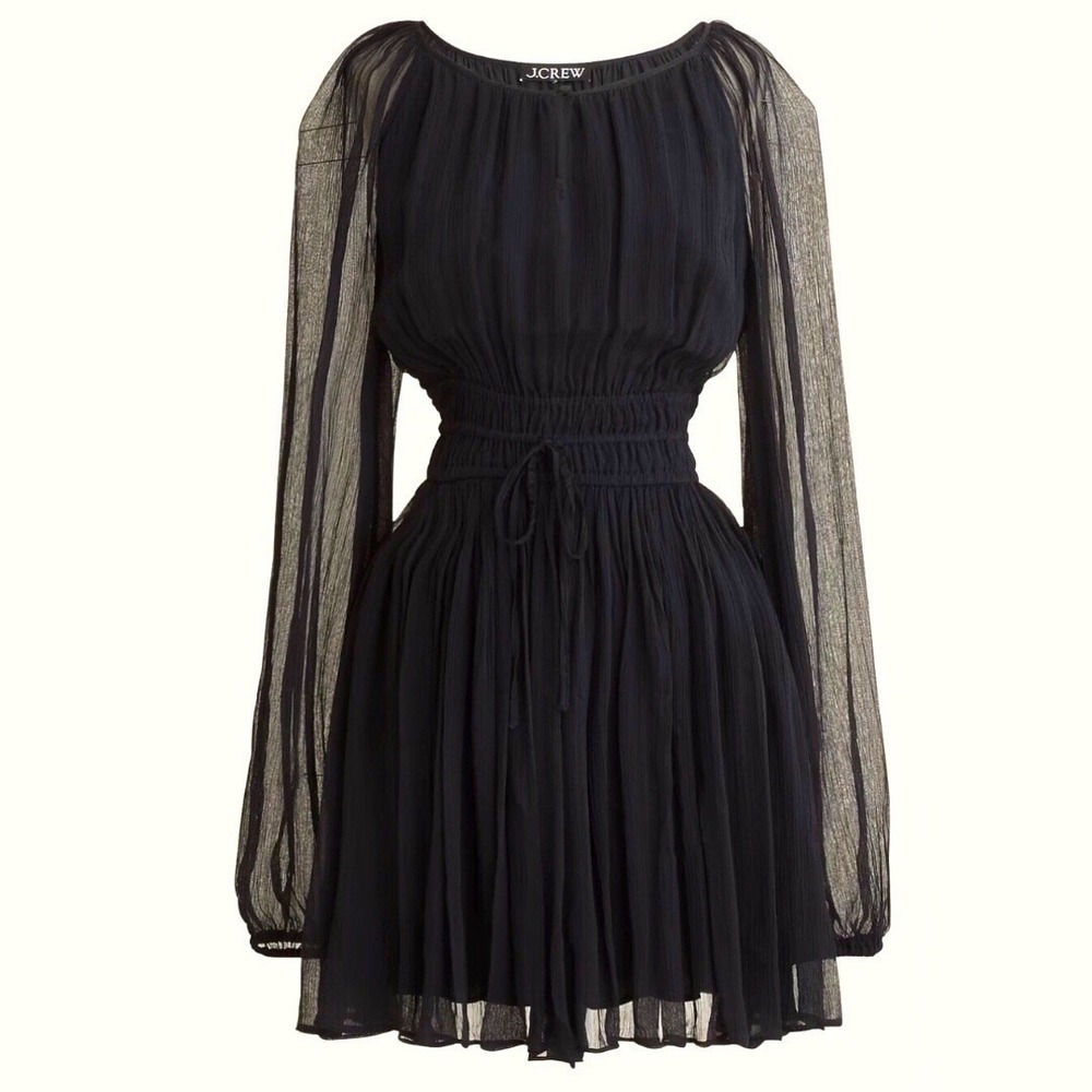 J.Crew Elena Long Sleeve Mini Dress Crinkle Chiffon Cupro Date LBD CF792 Black